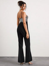 Glamine Women's Sequined Patchwork Waist-Baring Elegant Sexy Jumpsuit New Year's Party